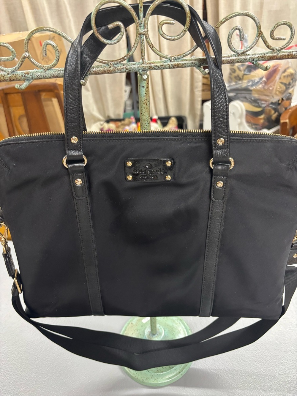 Kate Spade Calista Black Nylon Laptop Tote with Leather Trim